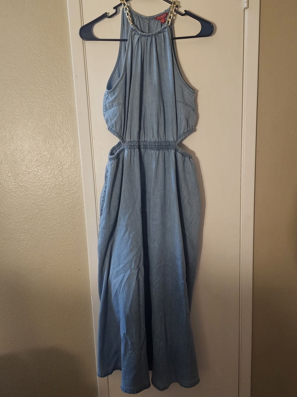 Guess Light Blue Halter Midi Dress with Side Cutouts - Picture 3 of 10